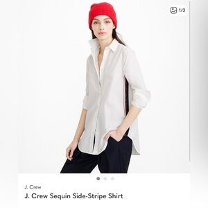NWT J. Crew White Button Down With Sequin Side-Stripe Shirt.  Size 2